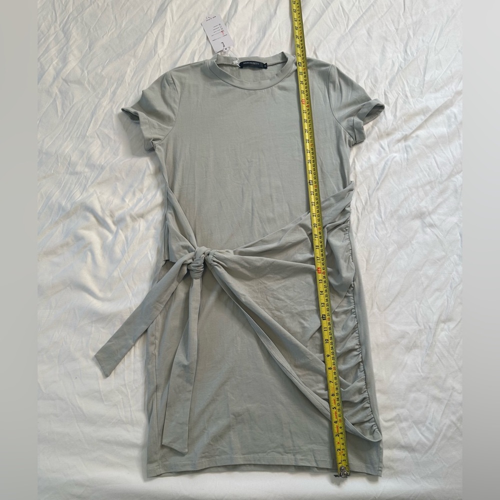 MEROKEETY Tie Waist T-Shirt Dress Light Sage Green M | Short Sleeve Casual Dress - Picture 8 of 11